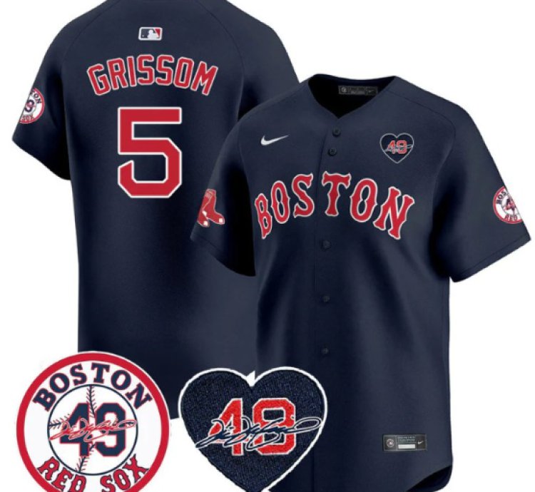 Vaughn Grissom Jersey 5 Boston Red Sox Tim Wakefield Memorial Patch Stitched Navy