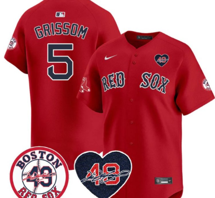 Vaughn Grissom Jersey 5 Boston Red Sox Tim Wakefield Memorial Patch Stitched Red