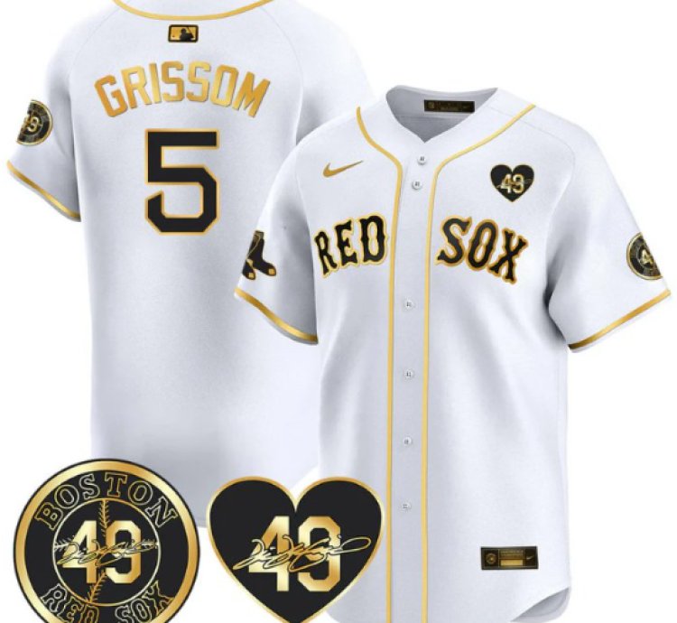 Vaughn Grissom Jersey 5 Boston Red Sox Tim Wakefield Memorial Patch Stitched White Gold
