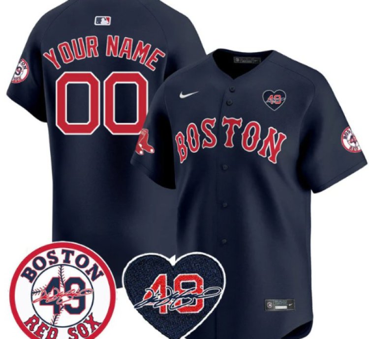 Custom Boston Red Sox Jersey Tim Wakefield Memorial Patch Stitched Navy