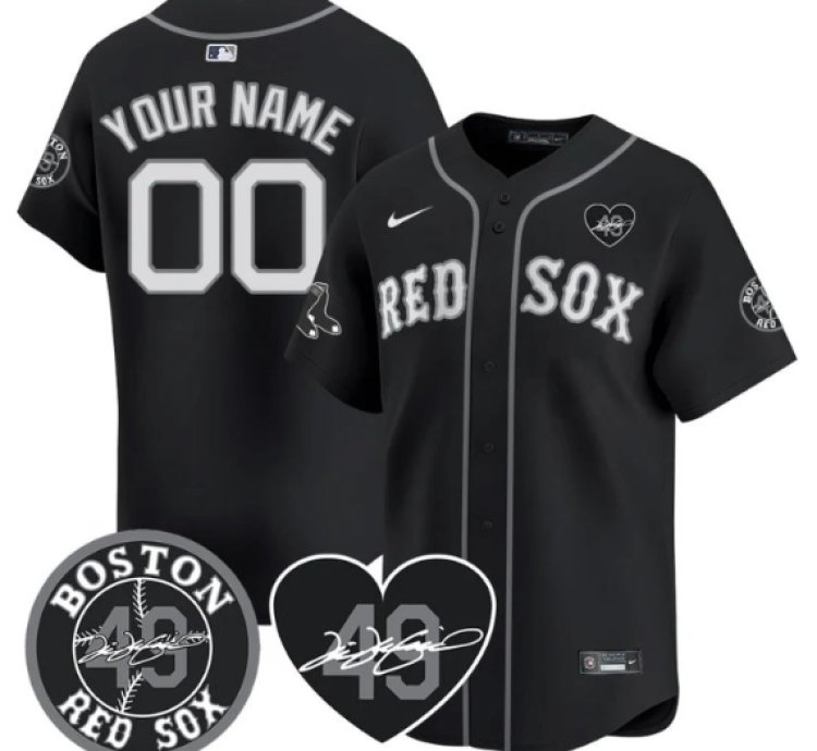 Custom Boston Red Sox Jersey Tim Wakefield Memorial Patch Stitched Black