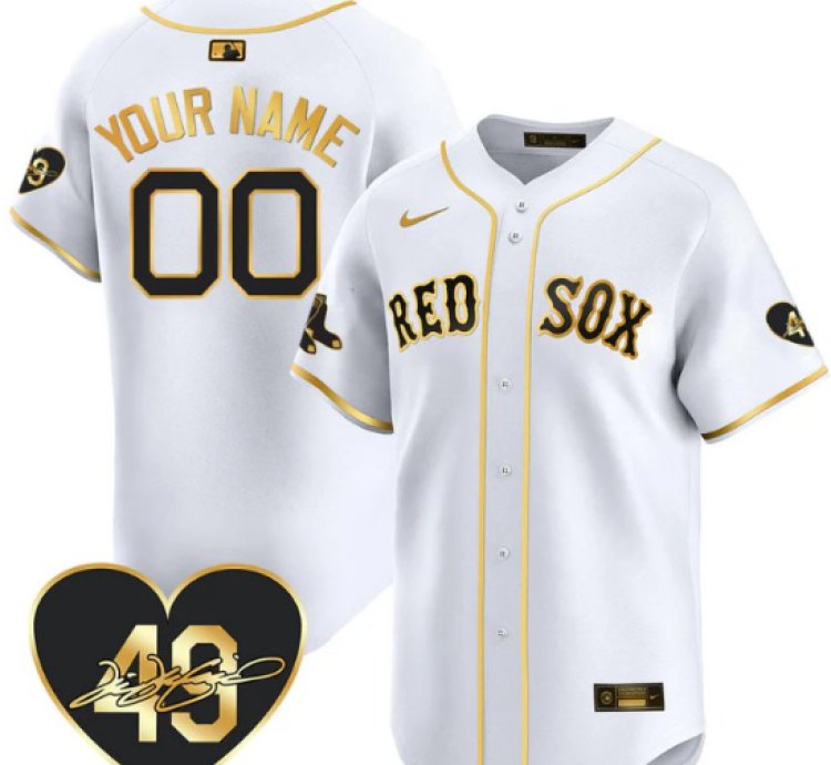 Custom Boston Red Sox Jersey Tim Wakefield Limited Memorial Patch Stitched White Gold