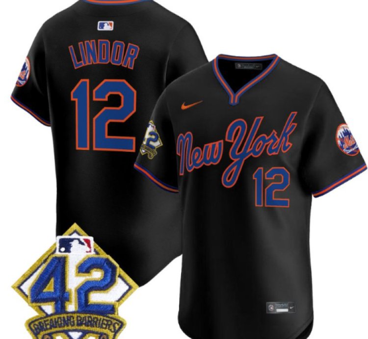 Francisco Lindor Jersey 12 New York Mets 2025 Jackie Robinson Patch Alternate Stitched Black
