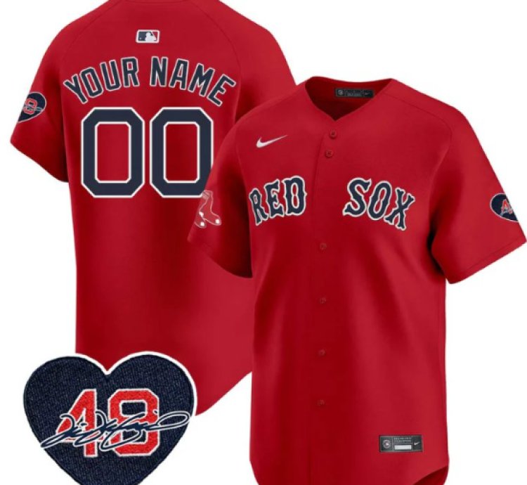 Custom Boston Red Sox Jersey Tim Wakefield Limited Memorial Patch Stitched Red