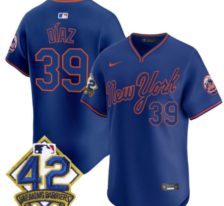 Edwin Díaz Jersey 39 New York Mets 2025 Jackie Robinson Patch Road Alternate Stitched Royal