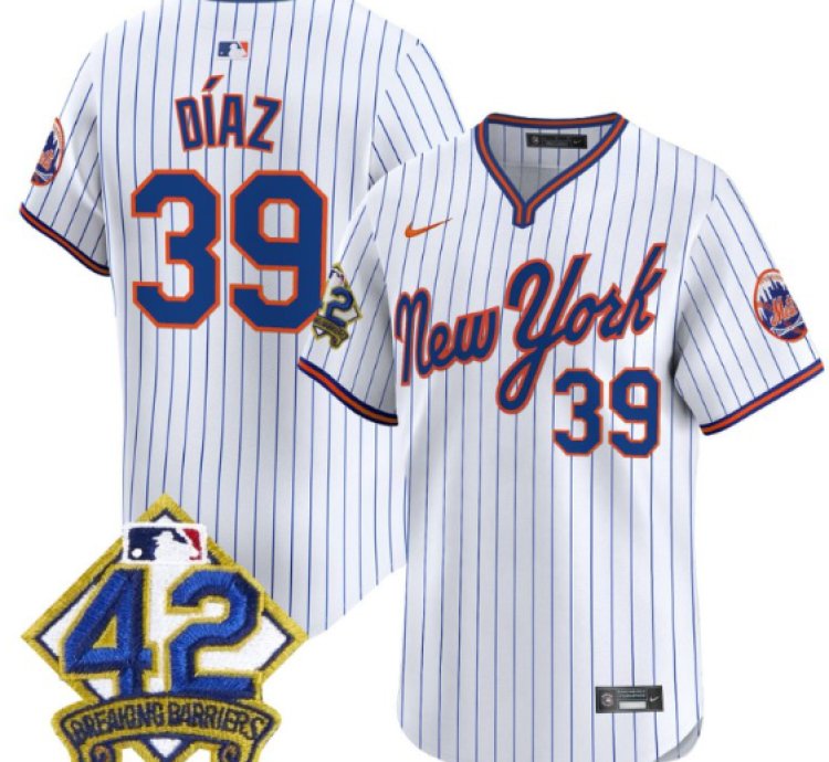Edwin Díaz Jersey 39 New York Mets 2025 Jackie Robinson Patch Road Alternate Stitched Pinstripe