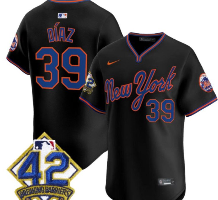 Edwin Díaz Jersey 39 New York Mets 2025 Jackie Robinson Patch Road Alternate Stitched Black