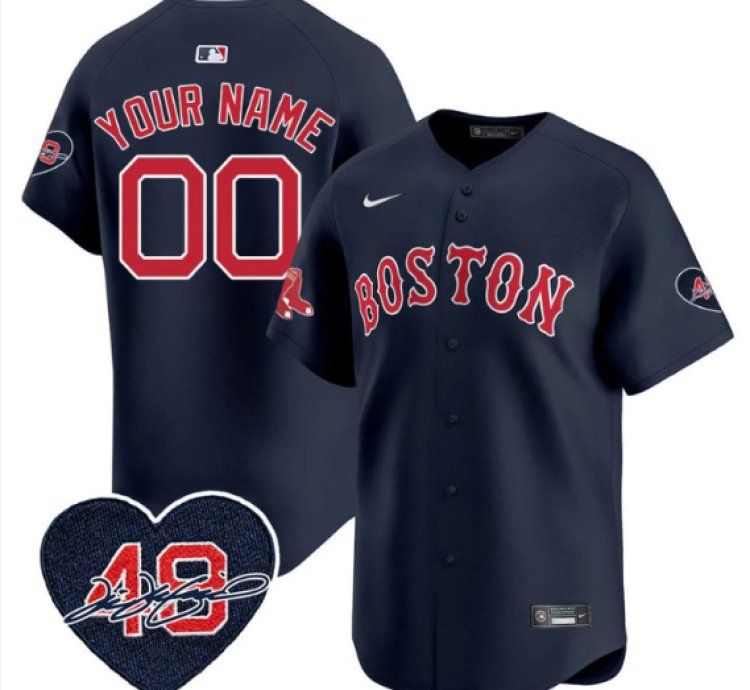 Custom Boston Red Sox Jersey Tim Wakefield Limited Memorial Patch Stitched Navy
