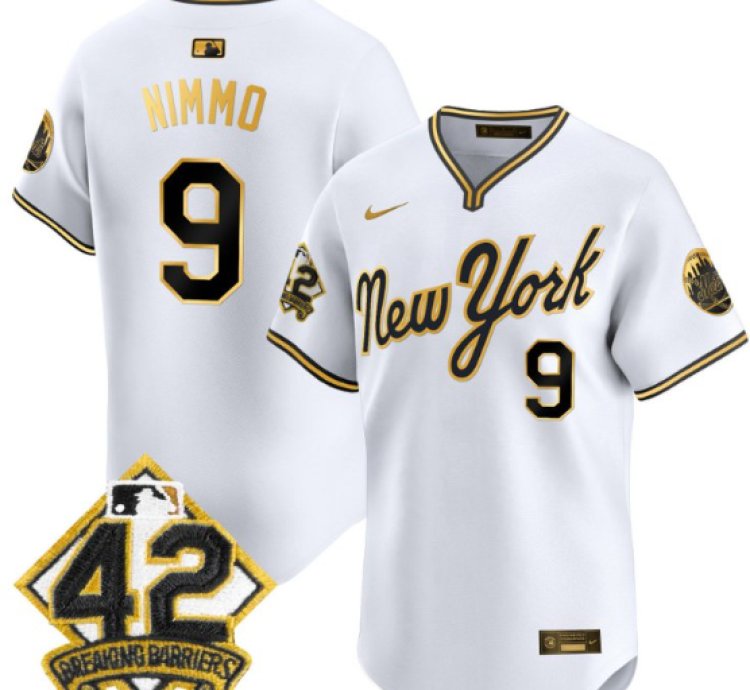 Brandon Nimmo Jersey 9 New York Mets 2025 Road Alternate Stitched White Gold