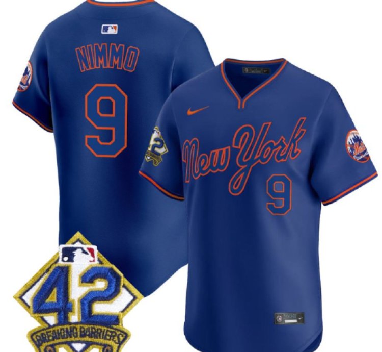 Brandon Nimmo Jersey 9 New York Mets 2025 Jackie Robinson Patch Road Alternate Stitched Royal