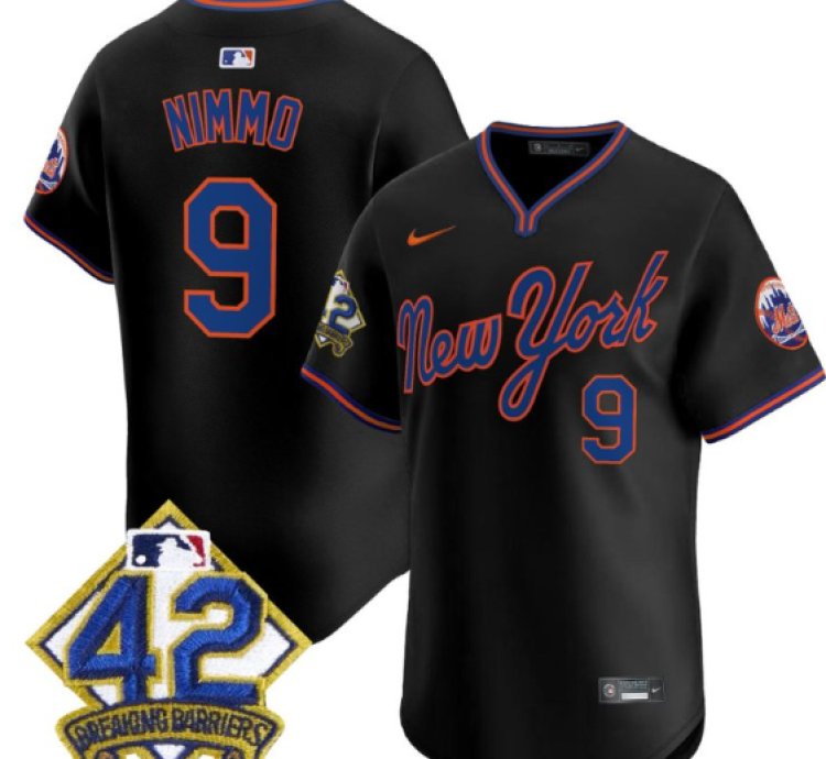 Brandon Nimmo Jersey 9 New York Mets 2025 Jackie Robinson Road Stitched Black