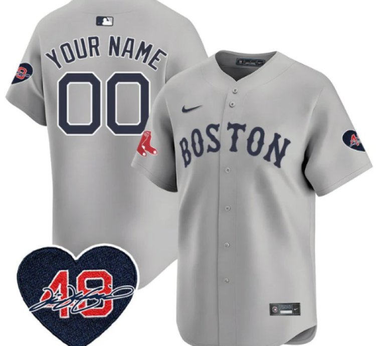 Custom Boston Red Sox Jersey Tim Wakefield Limited Memorial Patch Stitched Gray