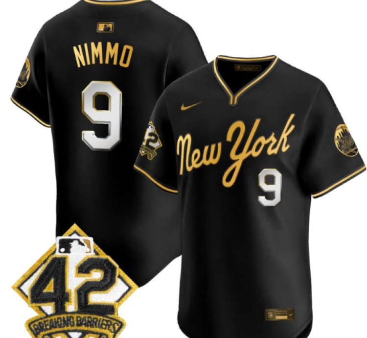 Brandon Nimmo Jersey 9 New York Mets 2025 Road Alternate Stitched Black Gold