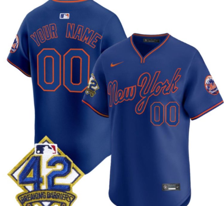 Custom New York Mets Jersey 2025 Jackie Robinson Patch Road Alternate Stitched Royal