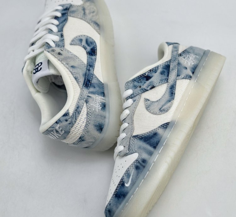 280 Nike Sb Dunk Low X Stussy White Blue Denim Jh8039-937