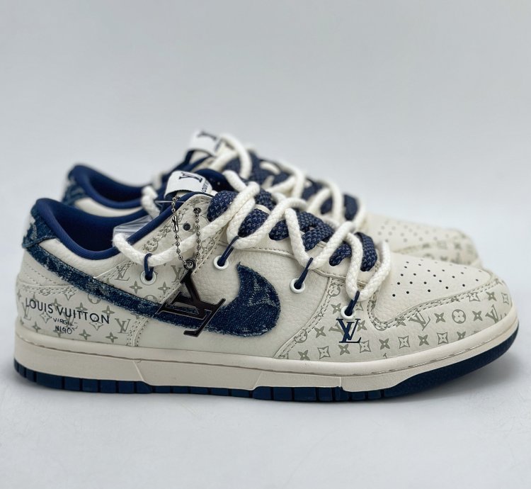 300 Nike Sb Dunk Low X Louis Vuitton White And Blue Denim Straps Sj2068-249 -