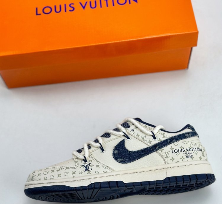 300 Nike Sb Dunk Low X Louis Vuitton White And Blue Denim Straps Sj2068-249 -