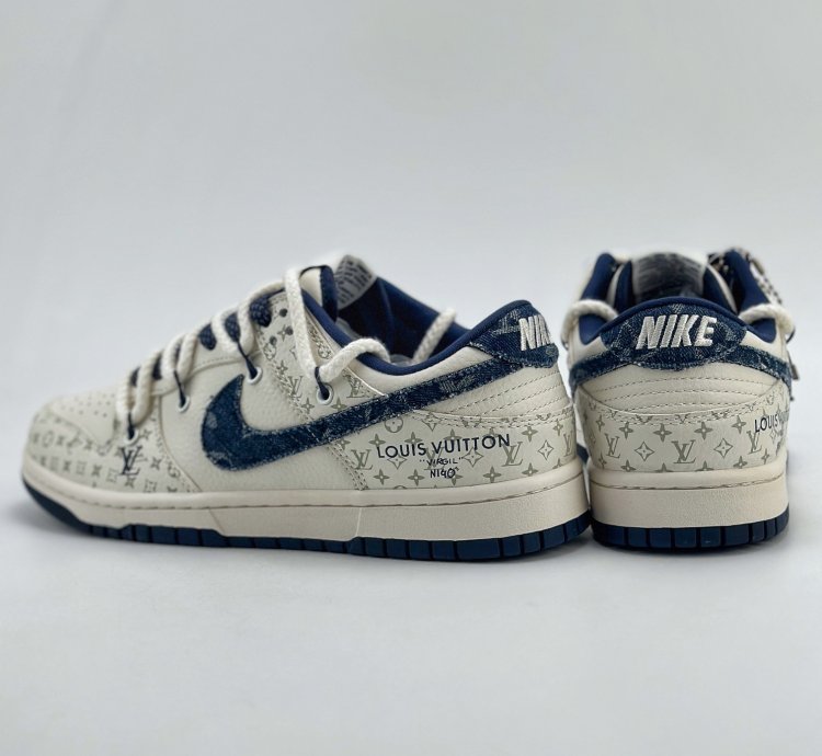 300 Nike Sb Dunk Low X Louis Vuitton White And Blue Denim Straps Sj2068-249 -