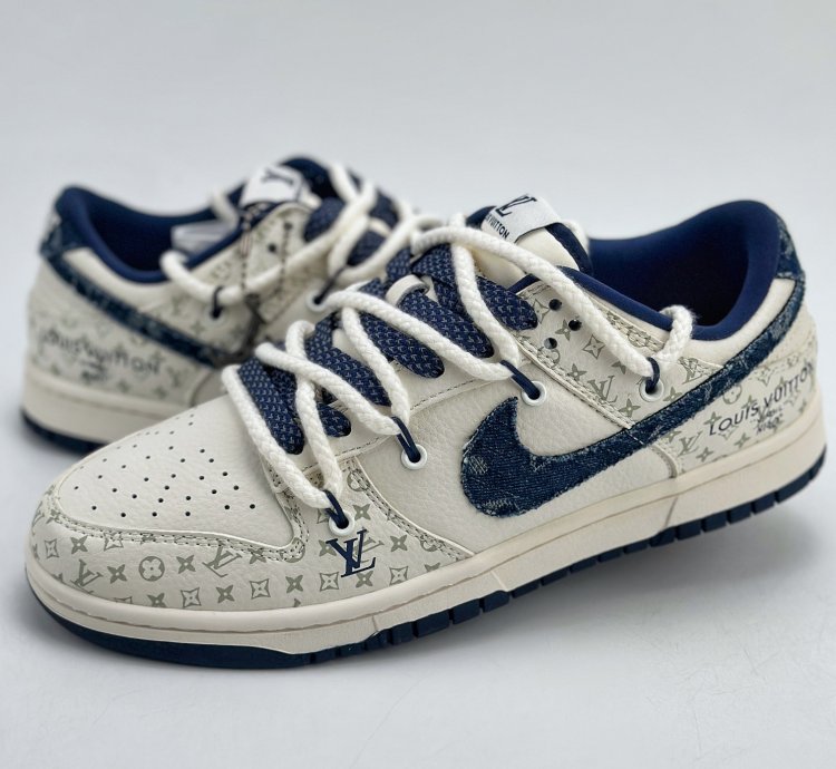 300 Nike Sb Dunk Low X Louis Vuitton White And Blue Denim Straps Sj2068-249 -
