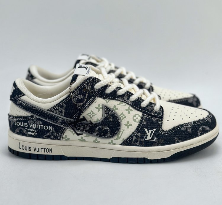280 Nike Sb Dunk Low X Louis Vuitton White And Black Denim Sj2068-256 -