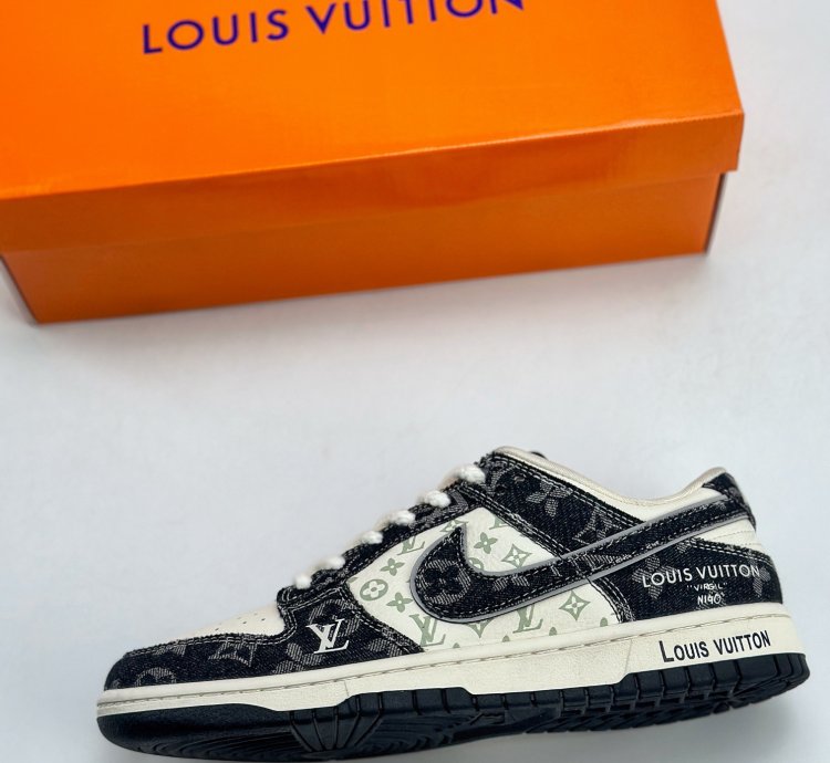 280 Nike Sb Dunk Low X Louis Vuitton White And Black Denim Sj2068-256 -