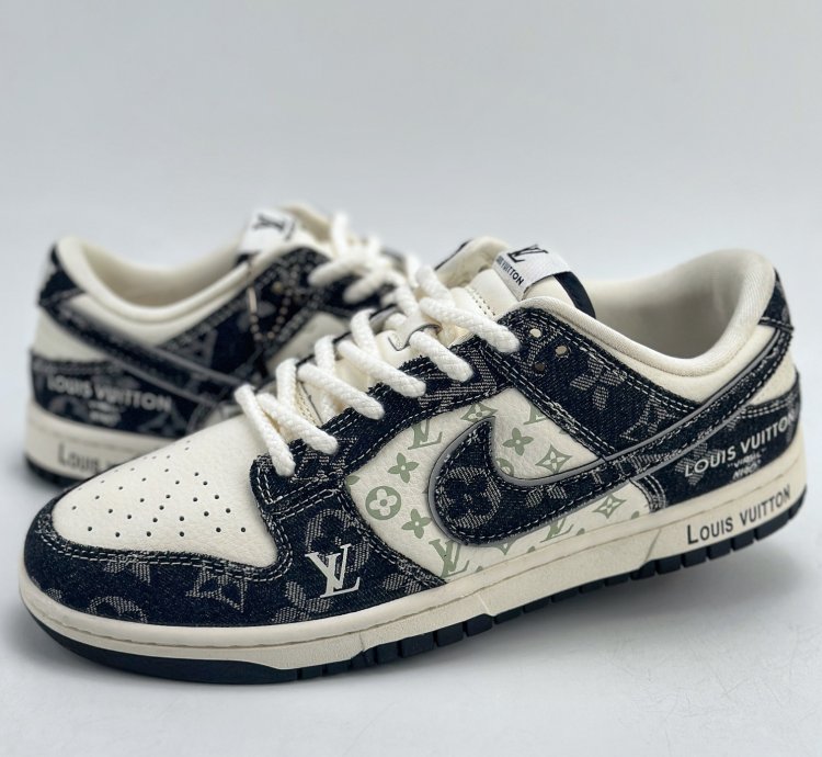 280 Nike Sb Dunk Low X Louis Vuitton White And Black Denim Sj2068-256 -