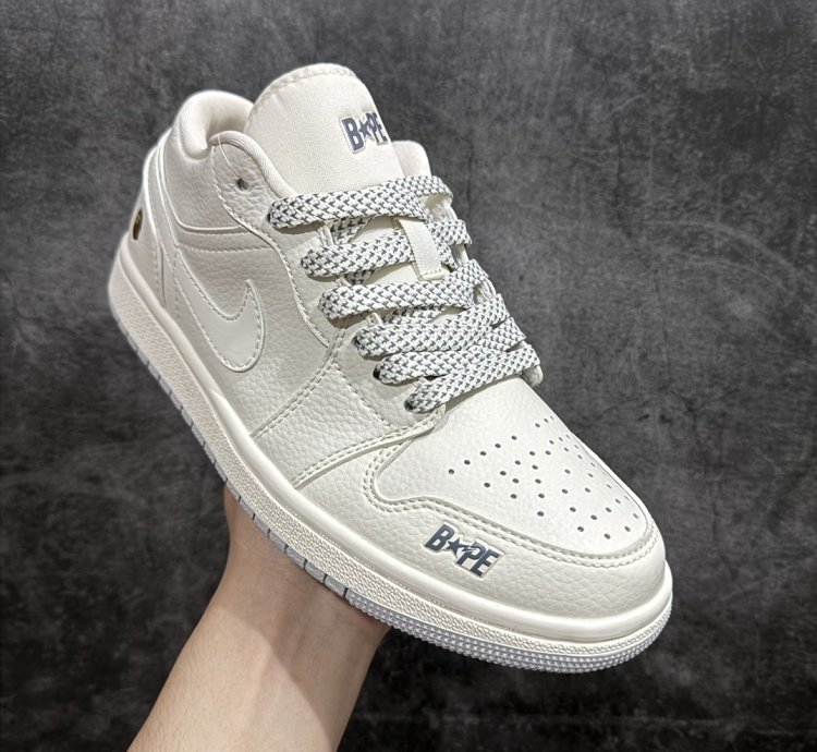 Bape X Air Jordan 1 Low Beige Gray Sole Wg8850-003 - Pu