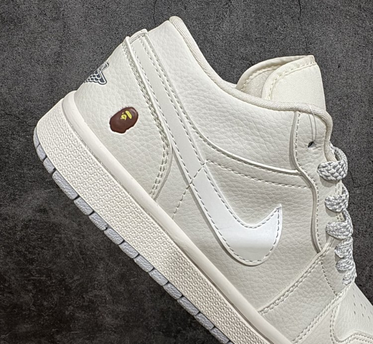 Bape X Air Jordan 1 Low Beige Gray Sole Wg8850-003 - Pu