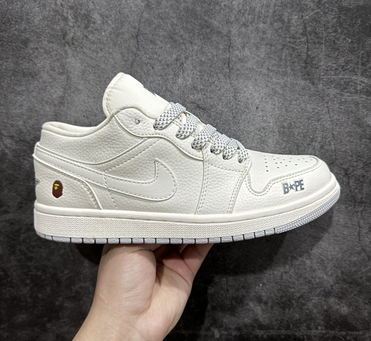 Bape X Air Jordan 1 Low Beige Gray Sole Wg8850-003 - Pu
