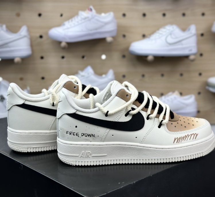 260 Nike Air Force 107 Lowwhitekhakiblackgraffiti Air Force One Sneakers Leathe