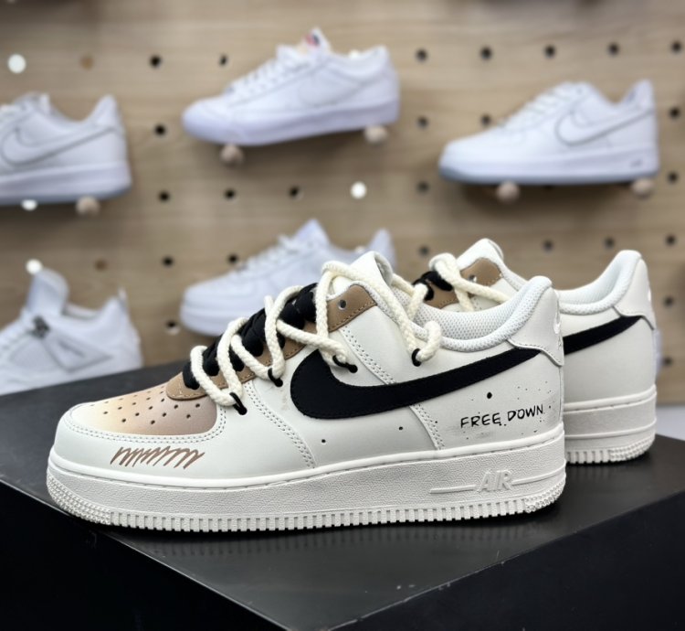 260 Nike Air Force 107 Lowwhitekhakiblackgraffiti Air Force One Sneakers Leathe