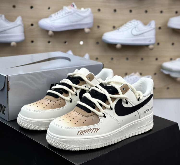 260 Nike Air Force 107 Lowwhitekhakiblackgraffiti Air Force One Sneakers Leathe