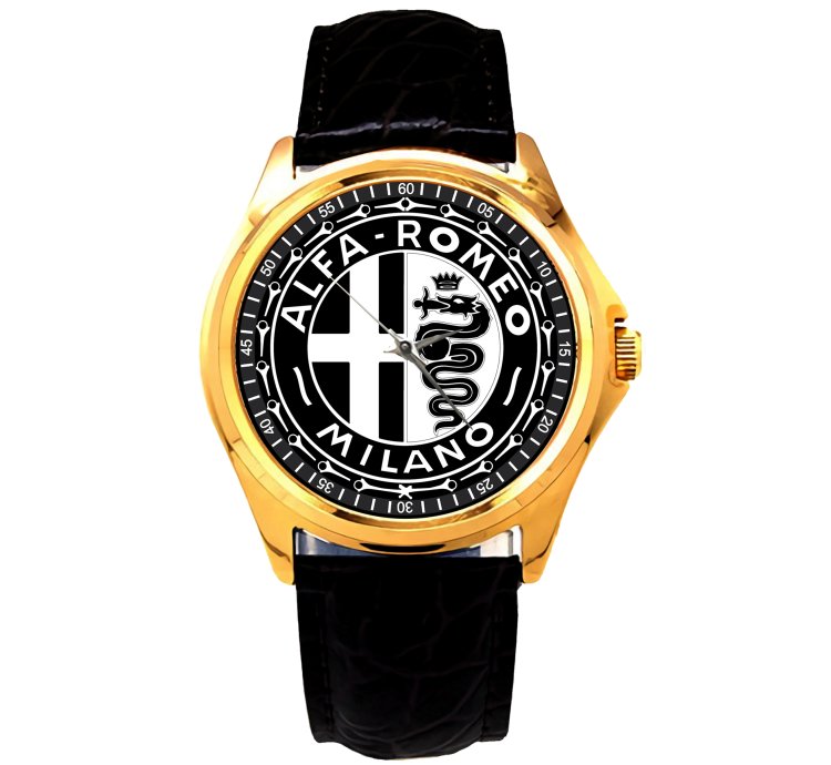 Alfa Romeo Black Design Leather Gold Sport Metal Watch