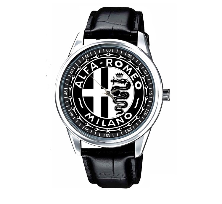 Alfa Romeo Black Design Leather Silver Watch
