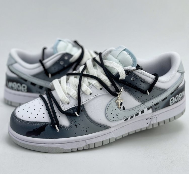 280 Nike Sb Dunk Low Ink Graffiti Double Hook Halloween Cross White Gray Dv0831-