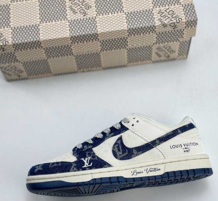 280 Nike Sb Dunk Low X Louis Vuitton White Blue Denim Xo3802-335