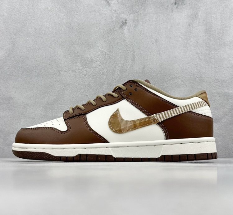 200 St Version Nike Dunk Low Gs Brown Plaid White And Brown Stitching Fv3653-191