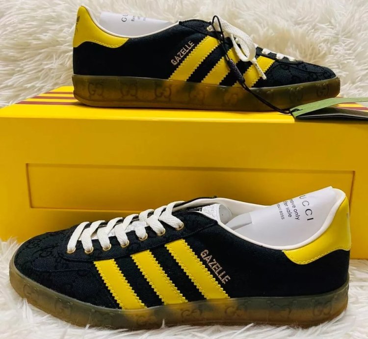 Gucci X Adidas Collaboration Gazelle Sneakers Black Color