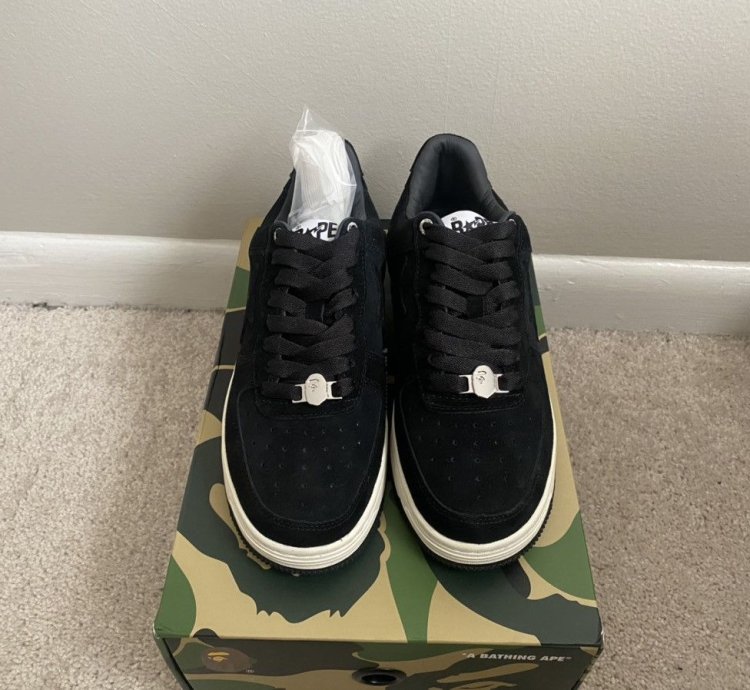 100 Authentic Bathing Ape Bape Sta Black Suede Size 8 5