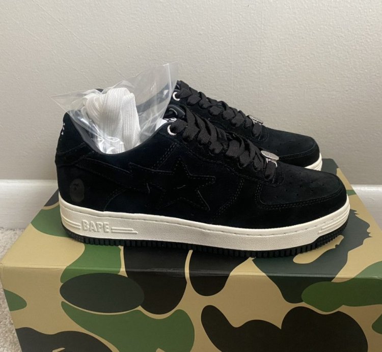 100 Authentic Bathing Ape Bape Sta Black Suede Size 8 5