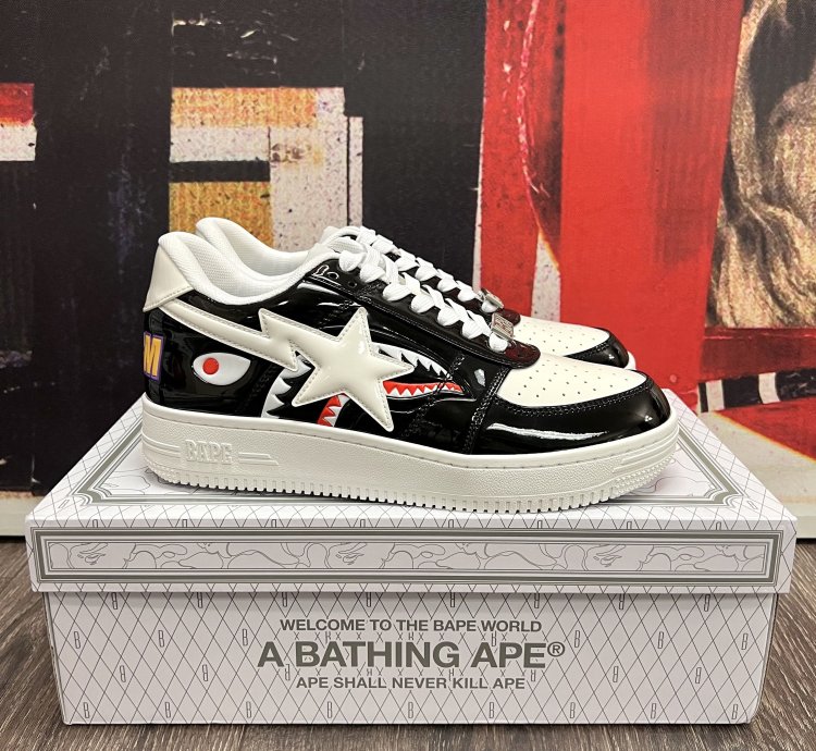 2021 Bape Bapesta Low M1 Color Block Shark Face Black White