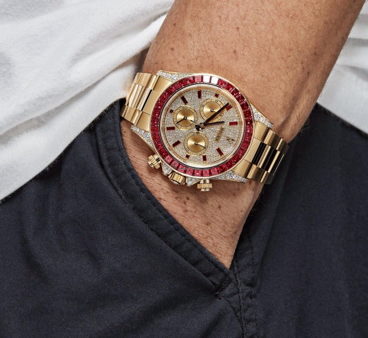 Rolex Daytona 126598tru Yellow Gold Ruby Bezel Diamond Pave Dial
