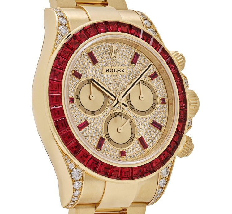 Rolex Daytona 126598tru Yellow Gold Ruby Bezel Diamond Pave Dial