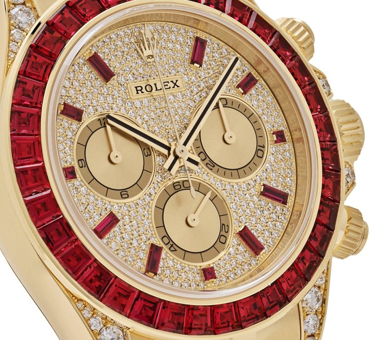 Rolex Daytona 126598tru Yellow Gold Ruby Bezel Diamond Pave Dial