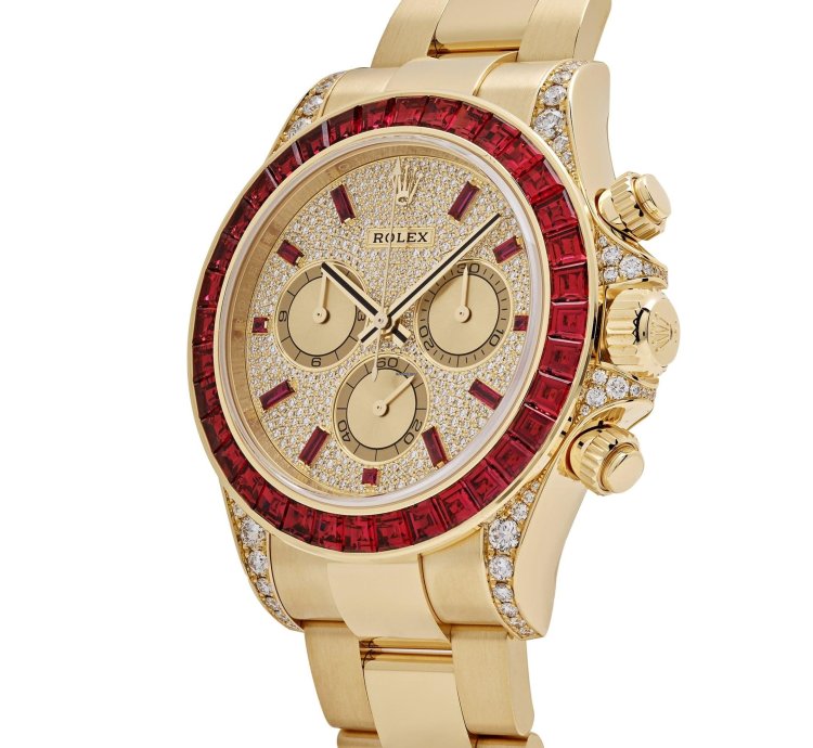 Rolex Daytona 126598tru Yellow Gold Ruby Bezel Diamond Pave Dial