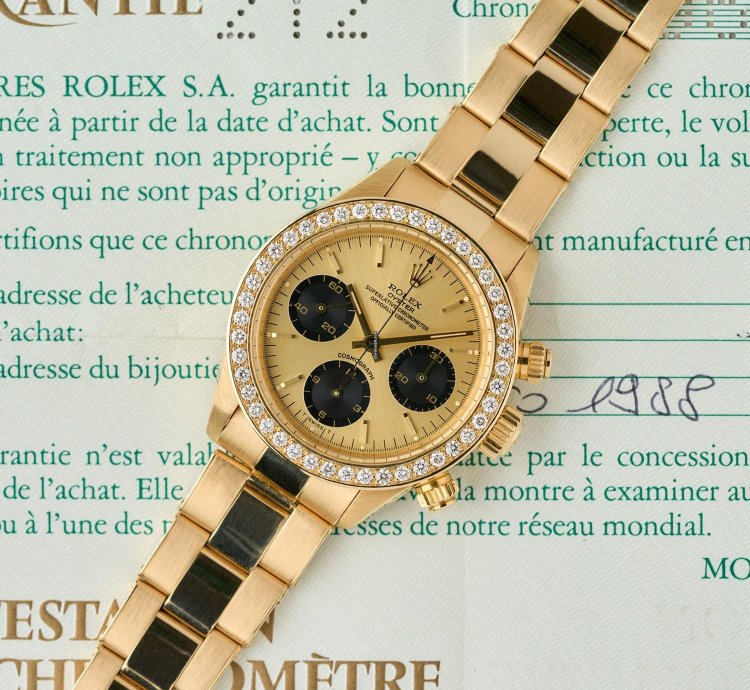Rolex Daytona 6269 - 18k Yellow Gold - Factory Diamonds Bezel - Single Owner - Full Set
