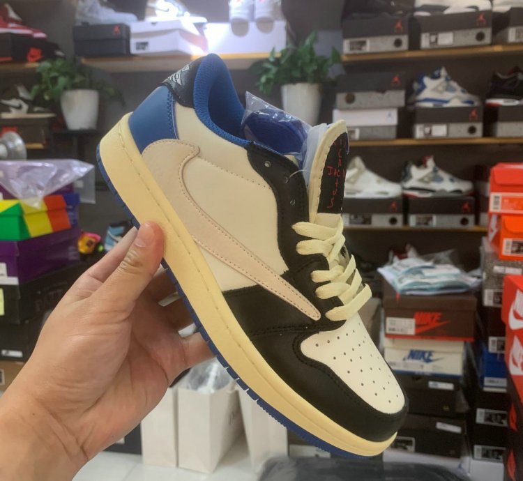 Air Jordan 1 Retro Low sail Black Military Blue Travis Scott