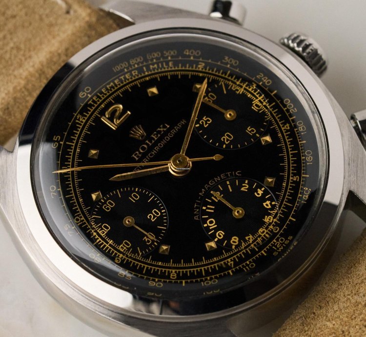 Rolex Chronograph 6034 Pre Daytona - Monoblock Case - Rare Black Gilt Dial - Mint Conditions