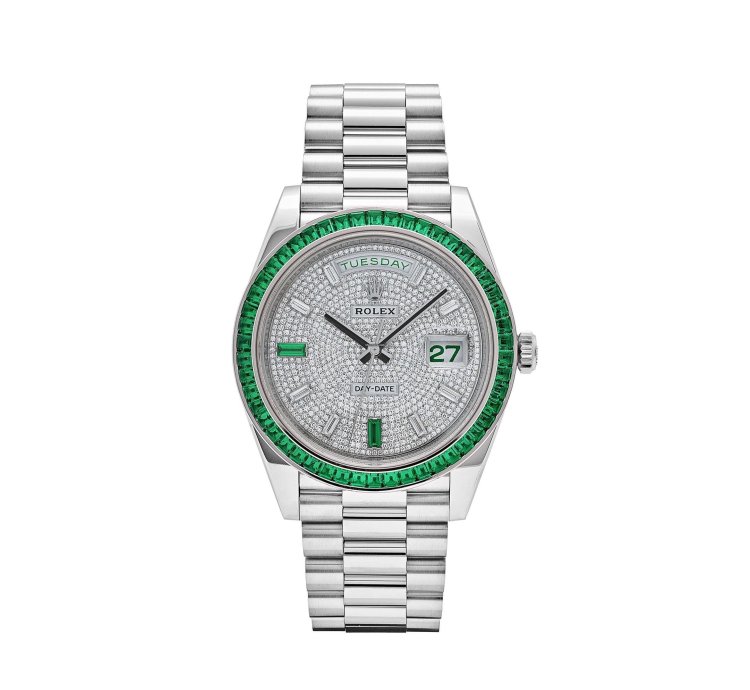 Rolex Day-date 40 228396tem Platinum Diamond Dial Emerald Bezel