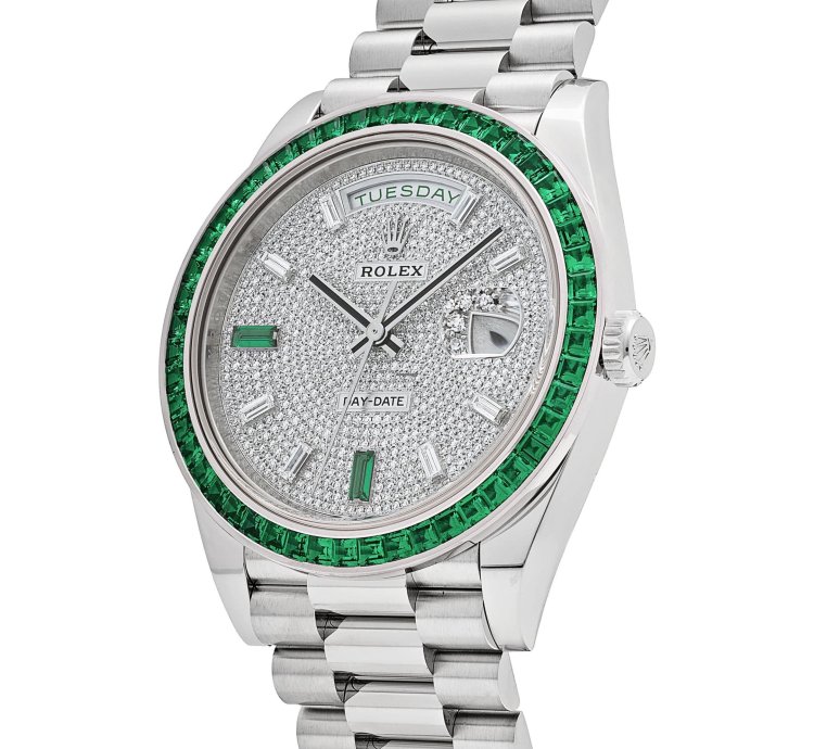 Rolex Day-date 40 228396tem Platinum Diamond Dial Emerald Bezel